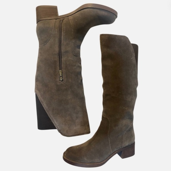 Lucky Brand Tall Suede Leather Riding Boots Gray Stretch Calf Equestrian Western - Picture 10 of 10